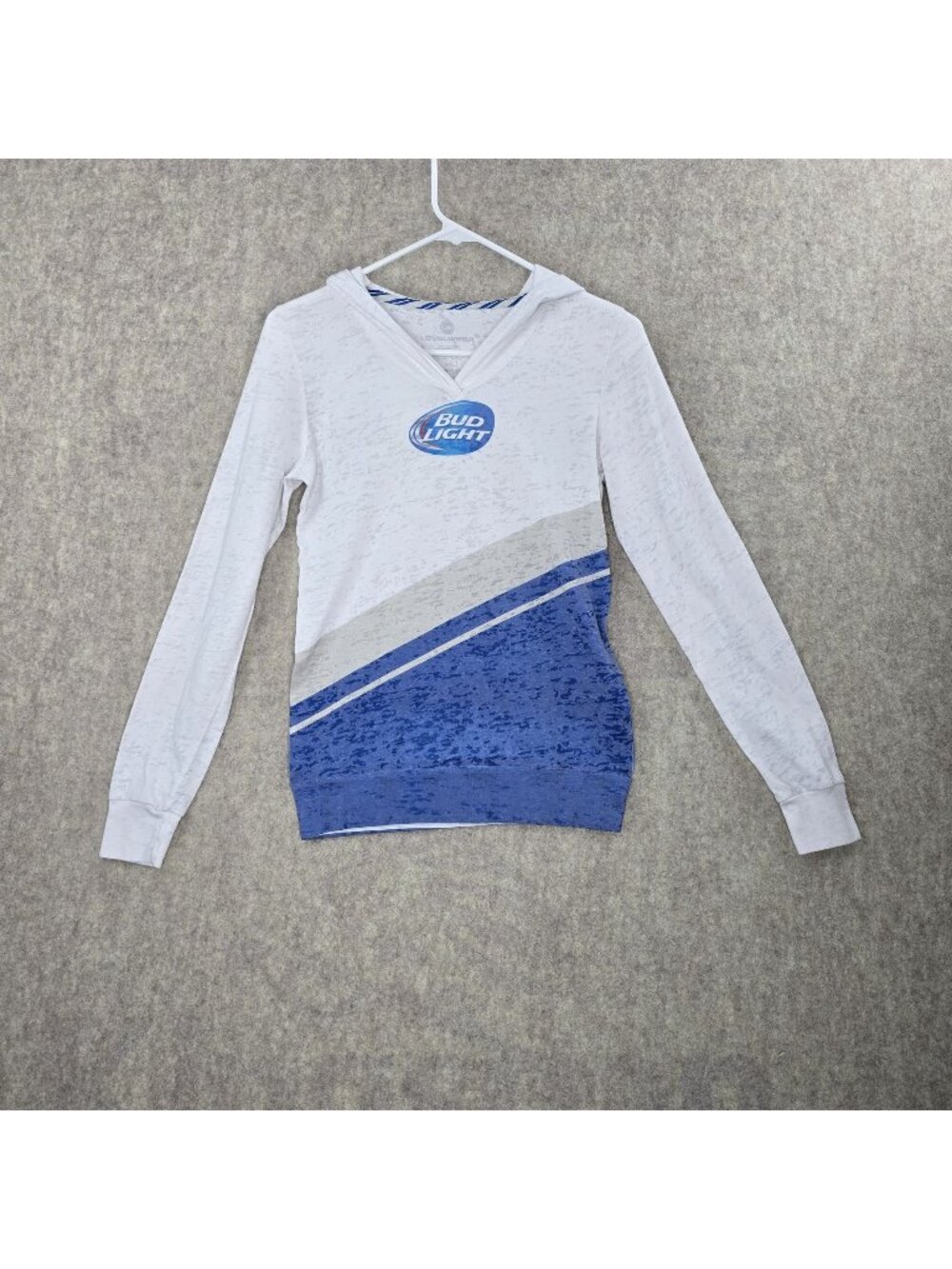 Levelwear Women Long Sleeve Hoodie White/Blue Size Medium Polyester Cotton Blend
